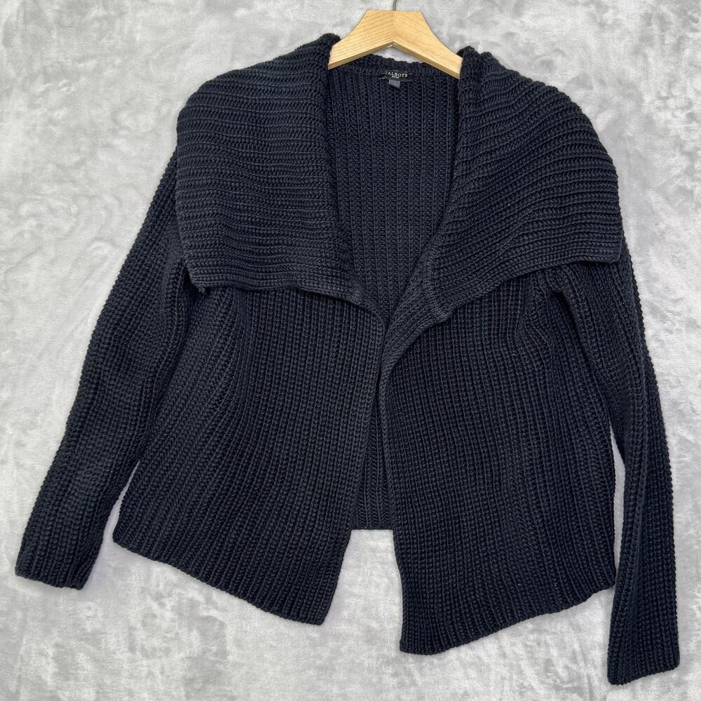 Talbots Sweater Womens Medium Petite Washed Black Open Shawl Collar Cardigan